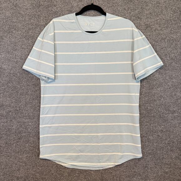 Bylt Shirt Mens Large Blue Striped Drop Cut Lux Stretch Athleisure Gym - Picture 1 of 9